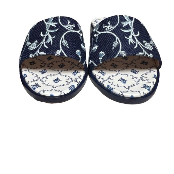 NWT Hill House The Summer Slide Blue Botanical Embroidered Navy Sandal 5.5 - Picture 2 of 6